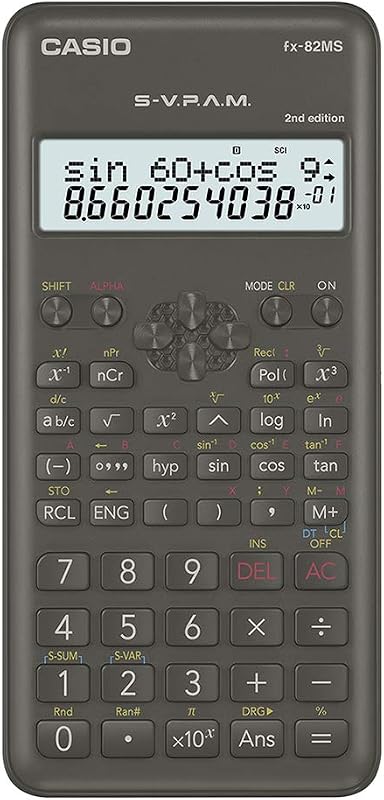 Casio FX-82MS 2nd Gen Non-Programmable Scientific Calculator, 240 Functions and 2-line Display, Black