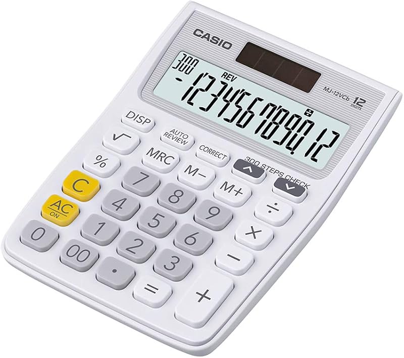 Casio MJ-12VCb-WE 300 Steps Check & Correct Colourful Desktop Calculator (White)