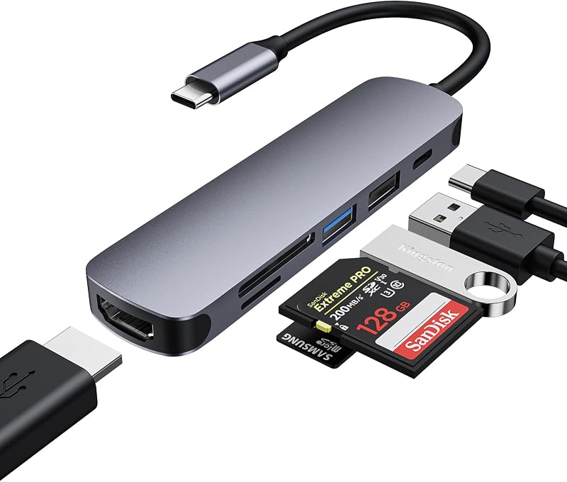 USB C Hub, iSkey Adapter USB C Dongle for MacBook Pro, 6 in 1 USB C to HDMI Multiport Adapter Compatible with USB C Laptop...