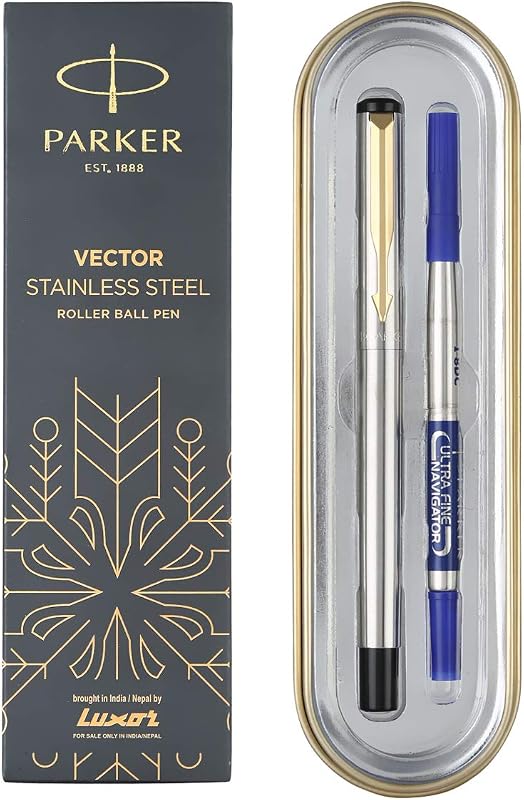 Parker Moments Vector Gold Trim Roller Ball Pen (Silver)