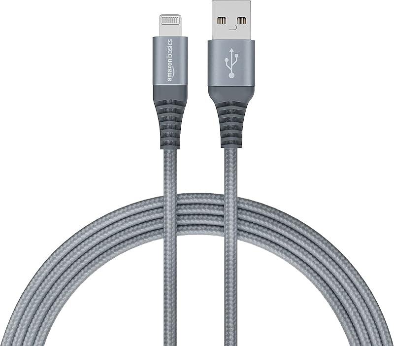 Amazon Basics USB A to Lightning Aluminum with Nylon Braided MFi Certified Charging Cable (Grey, 1.2 meter)
