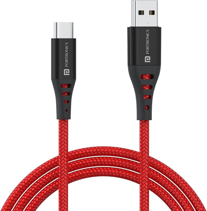 Portronics Konnect Dash 2 Type C Cable with 65W Super VOOC Flash Charge, 6.5A Output, Nylon Braided, Fast Data Sync, 1M Le...