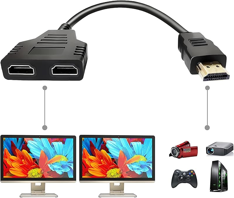 FENTICO HDMI Splitter Adapter Cable HDMI Splitter 1 in 2 Out HDMI Male to Dual HDMI Female 1 to 2 Way for HDMI HD, LED, LC...