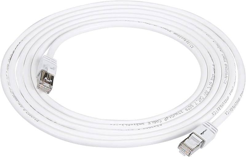AmazonBasics RJ45 Cat 7 High-Speed Gigabit Ethernet Patch Internet Cable for Printer, Server - 10Gbps, 600MHz - White, 10-...