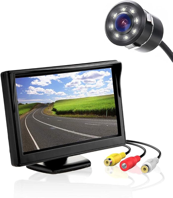 Carzex 5” Inch Rear View LCD TFT Car Dashboard Screen with Moving Lines Night Vision Parking Assist Rear View Camera Combo...