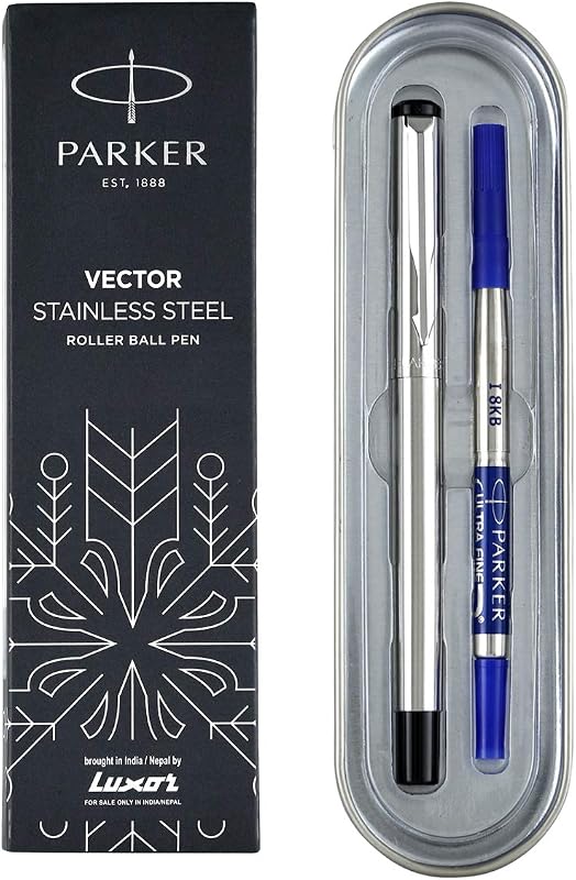 Parker Moments Vector Chrome Trim Roller Ball Pen (Silver)