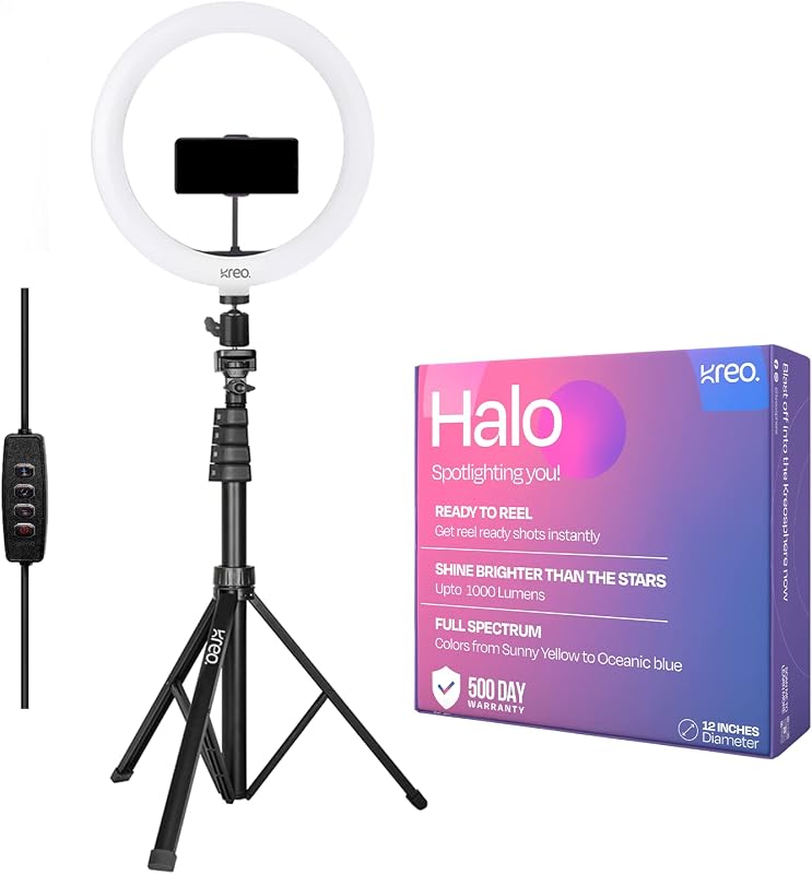 Kreo Halo 12 Inch Selfie Ring Light with Tripod Stand | Portable, 3 Modes, Youtube Ready | Dimmable and Bright Lighting fo...
