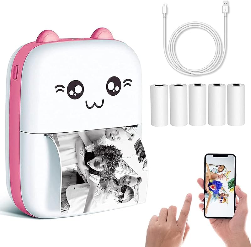 ZORBES® Mini Printer, Small Pocket Printer Black and White Printing Bluetooth Thermal Printer Compatible with iOS, Androi...