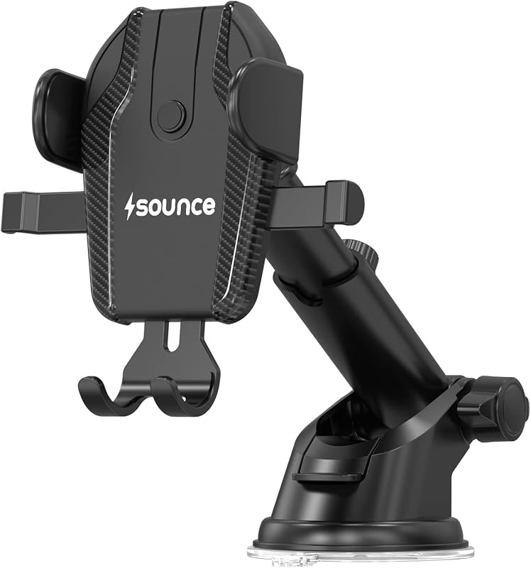 Sounce Car Mobile Holder with One Click Technology, 360° Rotational, Strong Suction Cup, Compatible with 4 to 7 Inch Devic...
