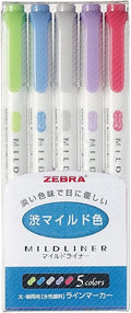 Zebra NC5 Highlighter Mildliner, 5 Color Set (WKT7-5C-NC)