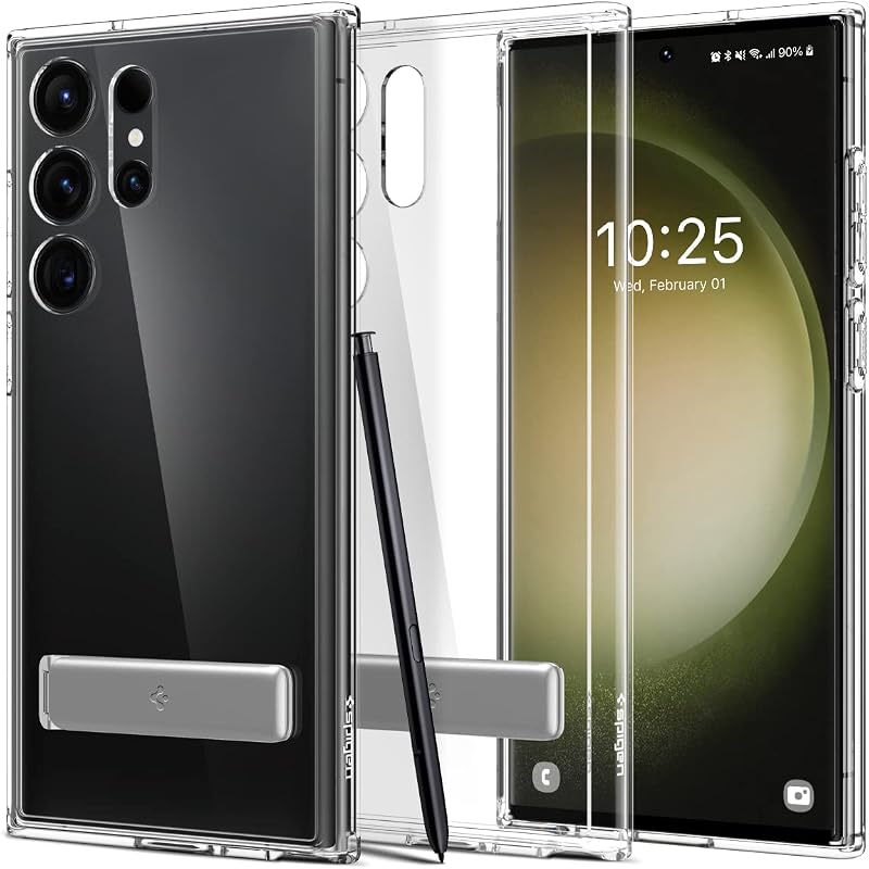 Spigen Ultra Hybrid S Back Cover Case for Galaxy S23 Ultra (Poly Carbonate + TPU + Kickstand | Crystal Clear)