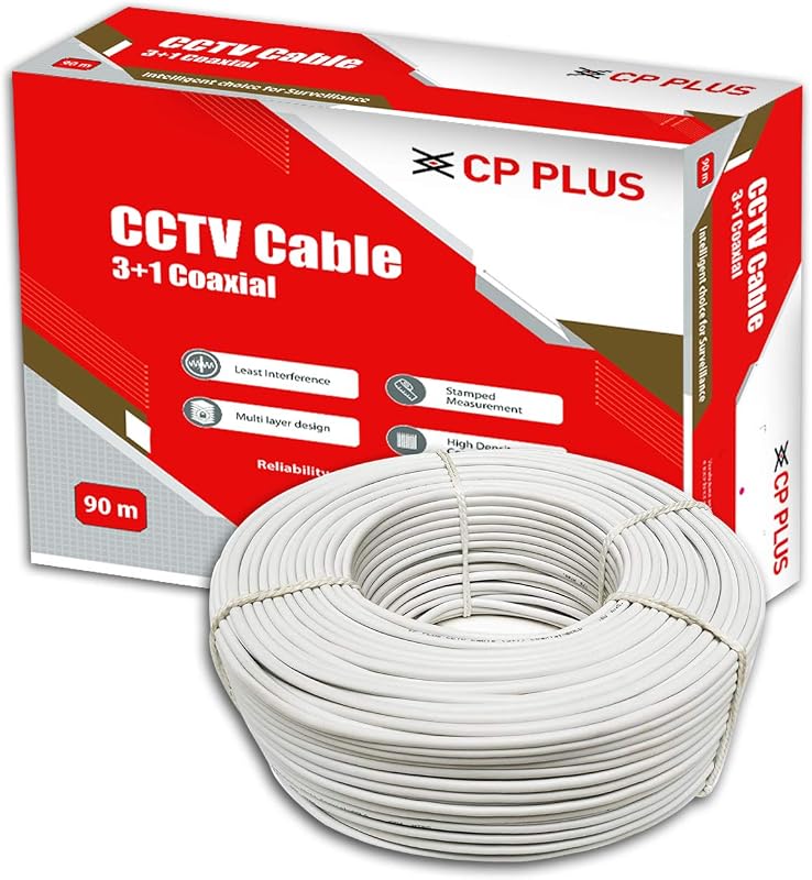 CP PLUS 3+1 Coaxial Pure Copper CCTV Camera Cable (90 Meter) White