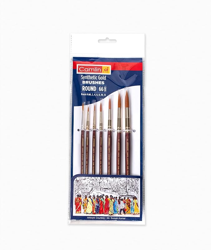 Camel Paint Brush Series 66 - Round Synthetic Gold, Set of 7