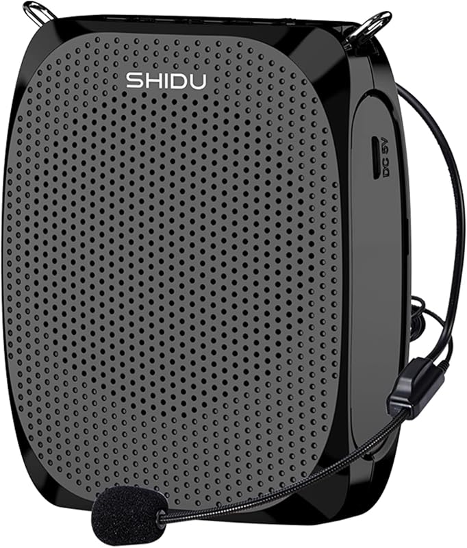 SHIDU Portable Rechargeable Voice Amplifier with Wired Neckband Microphone, Supports AUX, USB & Micro-SD Card Input for Te...