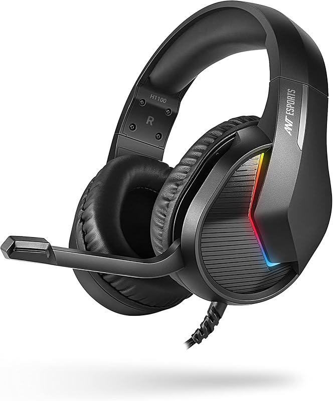 Ant Esports H1100 Pro RGB Wired Over Ear Gaming Headphones with Mic for PC / PS4 / PS5 / Xbox One / Switch1, Carbon Black