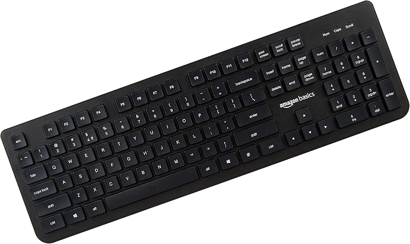Amazon Basics Wired Keyboard for Windows, USB 2.0 Interface, for PC, Computer, Laptop, Mac (Black)