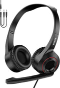VOYEE Wired Headphone with Mic, 3.5 mm Audio Jack Headset with Microphone for Laptop/Office/Skype/Home/Online (Black)