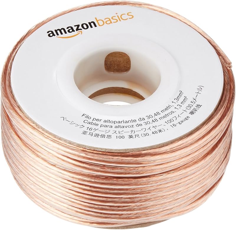 AmazonBasics 16-Gauge Speaker Wire - 100 Feet, Transparent