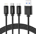 Ambrane Unbreakable 3 in 1 Fast Charging Braided Multipurpose Cable for Speaker with 2.1 A Speed - 1.25 meter, Black