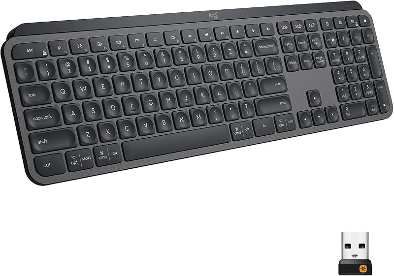 Logitech Mx Keys Advanced Illuminated Wireless Keyboard, Bluetooth, Tactile Responsive Typing, Backlit Keys, USB-C, Pc/Ma...