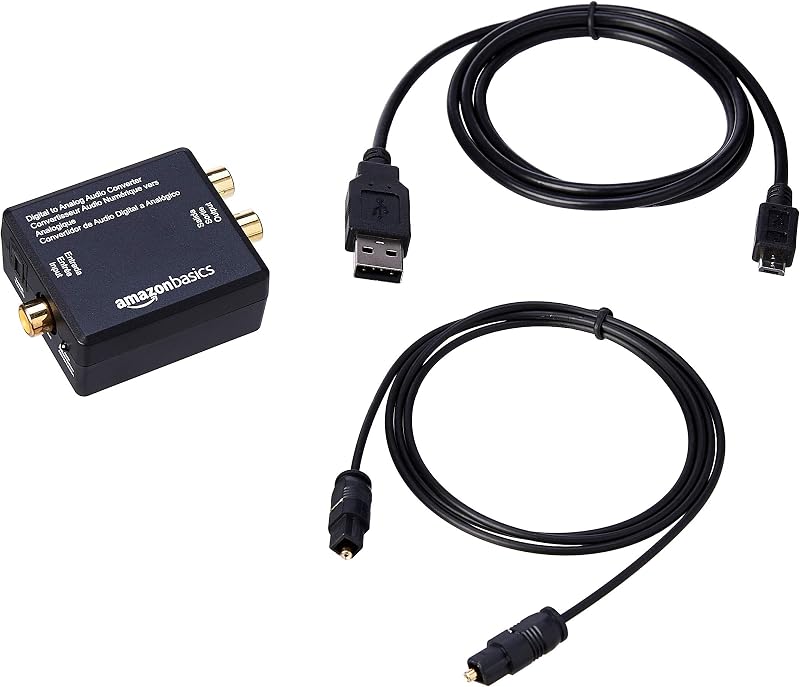 AmazonBasics Digital Optical Coax to Analog RCA Audio Converter Adapter with Fiber Cable