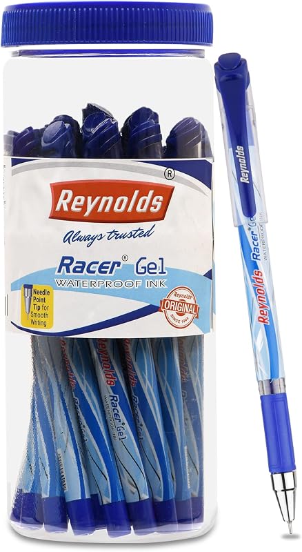 Reynolds RACER GEL 20 CT JAR, BLUE Gel Pen I Lightweight Gel Pen With Comfortable Grip for Extra Smooth Writing I School a...