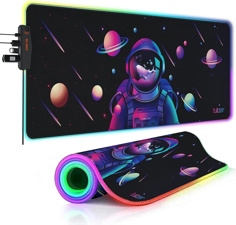Tukzer RGB Gaming Mouse Pad with 4 USB HUB, Large Extended Soft Mouse Pad, LED Glowing Backlight 13 Lighting Modes| for Co...