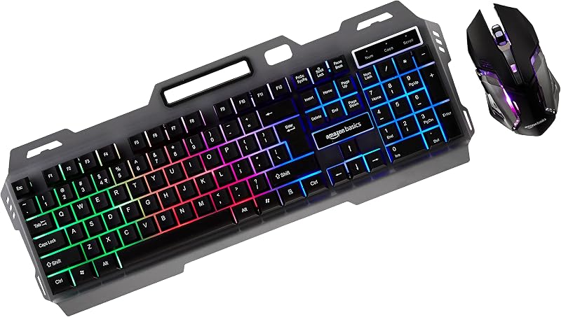 Amazon Basics Wired Gaming Keyboard and Mouse Set| Multicolor RGB LED Backlight Effects, Multimedia Keys, Durable Aluminum...