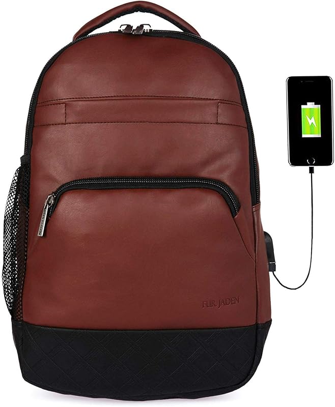 FUR JADEN Vegan Leather 30L 15.6 Inch Laptop Backpack for Men Women for Office Professionals and College Students