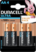 Duracell Ultra Alkaline AA Battery, 4 Pcs
