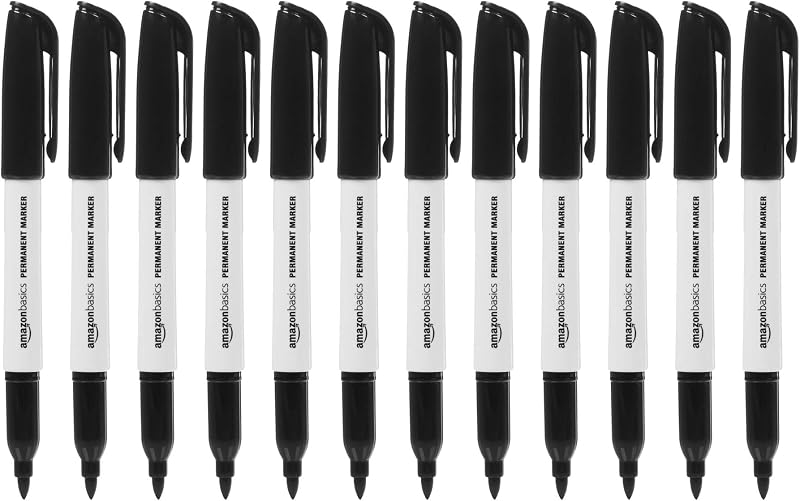 Amazon Basics Permanent Fine Point Marker Set - Black - Pack of 12