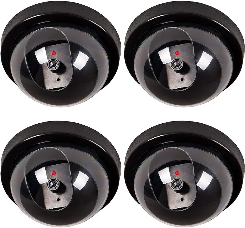 Simxen 4 Pcs Dummy CCTV Dome Camera with Blinking Red LED Light for Home Or Office Security Camera