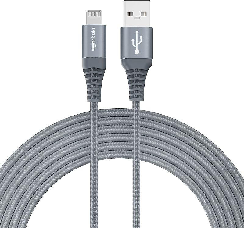 Amazon Basics USB A to Lightning Aluminum with Nylon Braided MFi Certified Charging Cable (Grey, 1.8 meter)