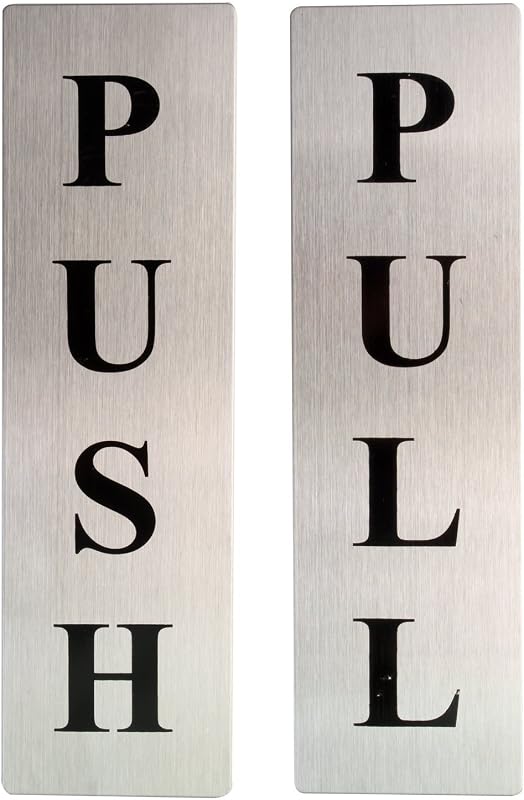 EKRON Push Pull Metal Sign Stickers Self Adhesive Stainless Steel Push & Pull Signage Board for Glass Wooden Doors/Office ...