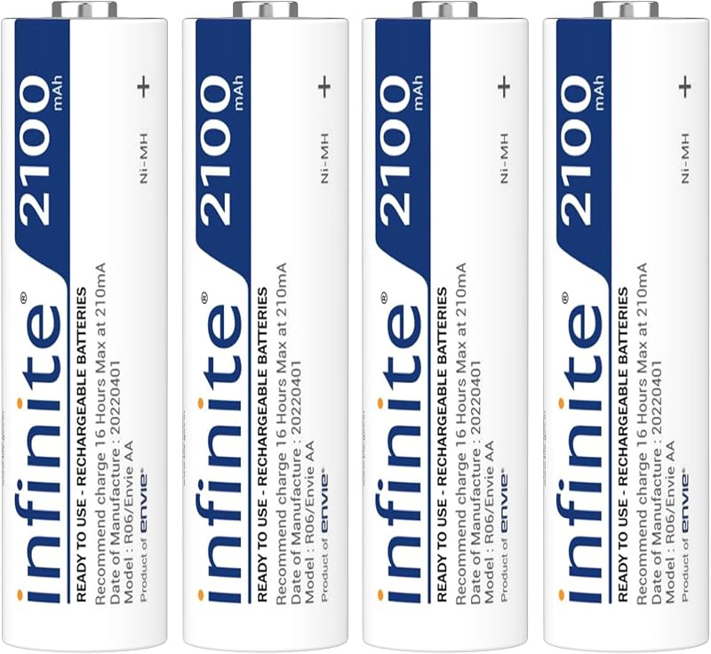 ENVIE® (AA2100RTU4PL) Infinite AA Rechargeable Batteries | High-Capacity Ni-MH | 2100 mAh | Low Self Discharge | (Pack of 4)
