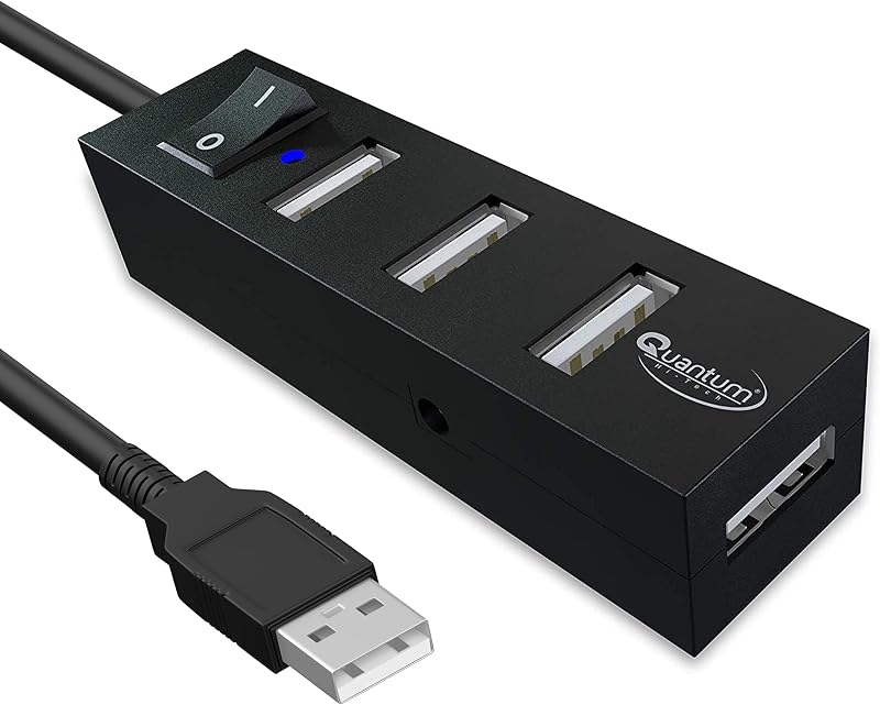 Quantum QHM6660 4 Port Hi-Speed USB Hub with Power Switch (Multicolor)