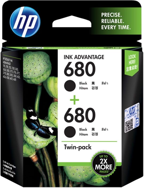 HP 680 Black Ink Cartridges Twin Pack