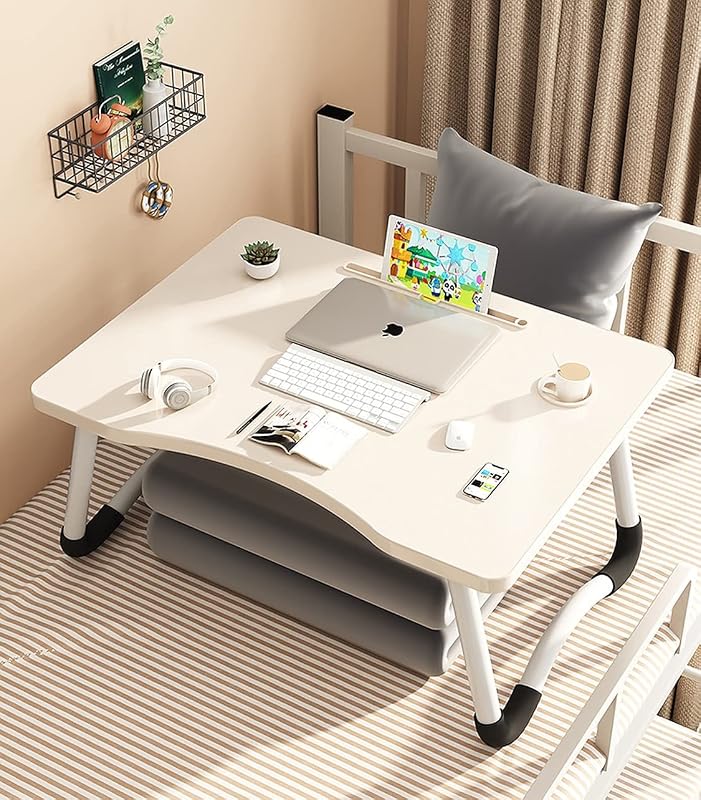 Wolpin Laptop Table Foldable Desk with Notebook Holder & Cup Holder Multipurpose Study Table, Breakfast Table, Foldable an...