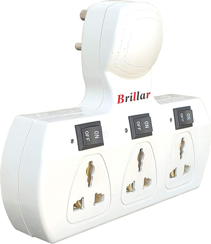 Brillar Multiplug Extension Board with 3 Sockets, Individual Switches and Led Indicators (Three Pin Plug, 6 Amp)