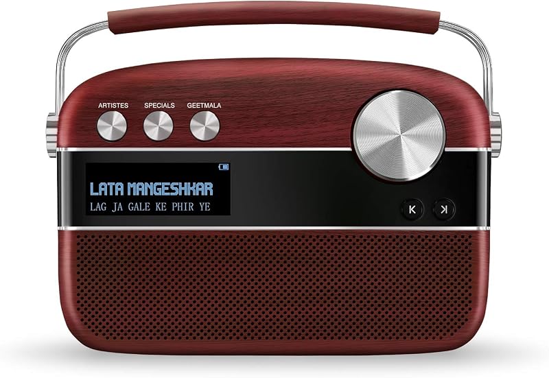 Saregama Carvaan Premium - Portable Music Player with 5000 Preloaded Songs, FM/BT/AUX (Cherrywood Red)