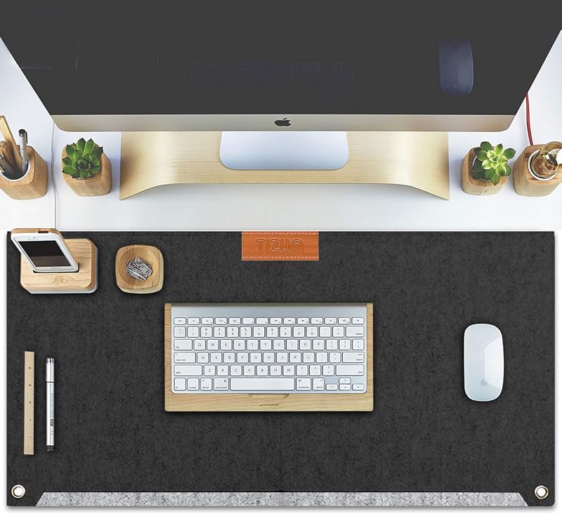 Tizum Z57 Large Felt Desk Mat Mouse Pad for Office & Gaming with 2 Pockets – 635 * 330 mm (Grey)