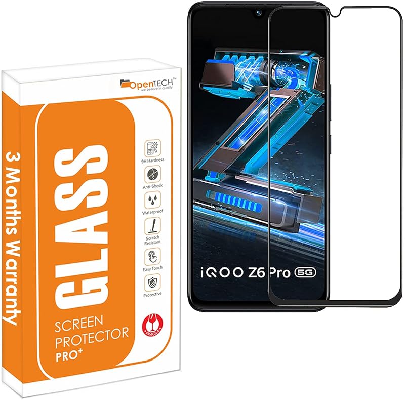 OpenTech® Tempered Glass Screen Protector Compatible with iQOO Z6 Pro 5G with Edge to Edge Coverage and Easy Installation kit