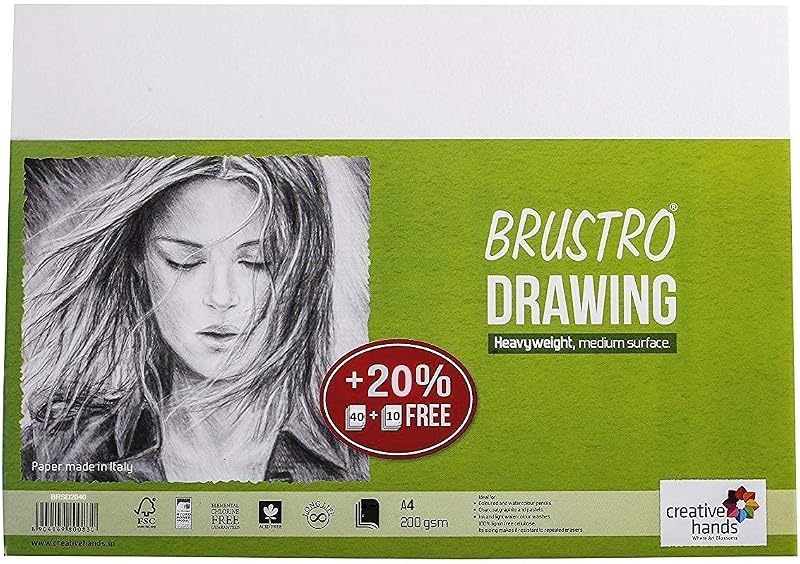 Brustro Drawing Papers 200 GSM A4, Contains 40+10 Sheets