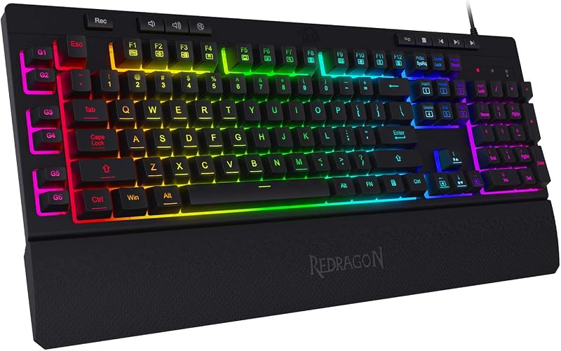 Redragon Shiva K512 RGB Backlit Membrane Wired Gaming Keyboard with Multimedia Keys, 6 Extra On-Board Macro Keys, Dedicate...