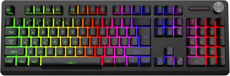 Redgear MT02 Keyboard with LED Modes, Windows Key Lock, Floating & Double Injected Keycaps, Control Knob and Ergonomic Des...