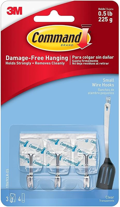 3M Command, Small Clear Wire Wall Hooks, Up to 225gms, Holds Strongly, Reusable, Adhesive hooks for wall, Multi-surface da...