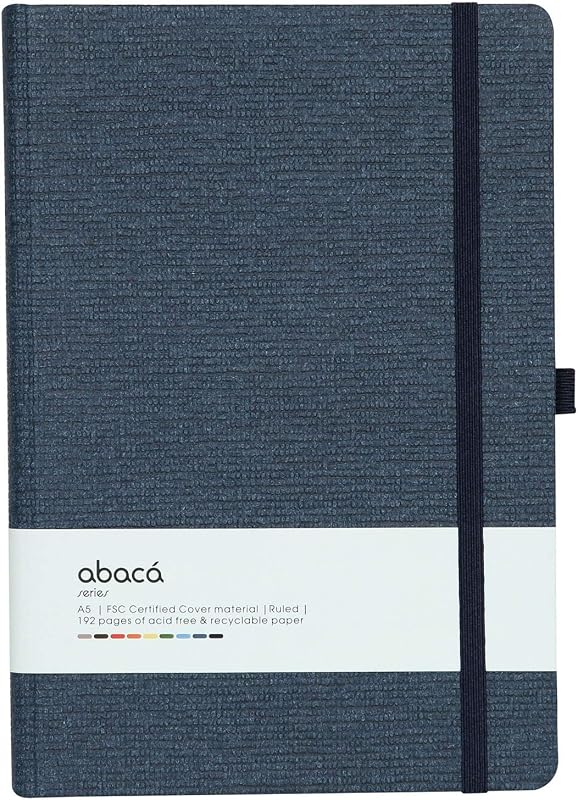 COMMA Abaca – A5 Size – Hard Bound Notebook with Elastic Band Closure & Pen Loop – 192 Pages – 80gsm Natural Shade Paper –...