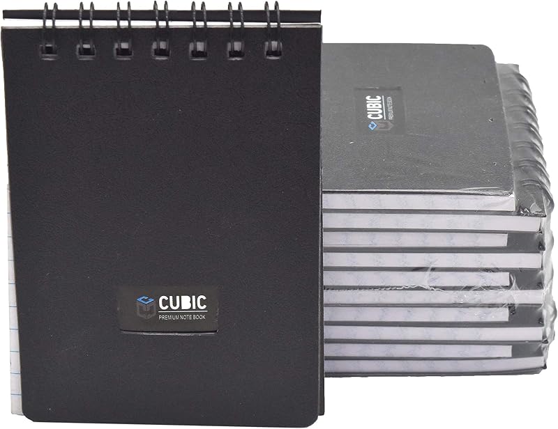 Cubic A7 Size Wiro Pocket Notebook, Pack of 10 (Black)