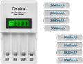 OSAKA HR06 3000mAh AA Ni-Mh Rechargeable Batteries 8 Pieces with OSK-C903W Battery Charger Set