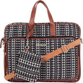 ASTRID Women's 17'' Black and White Textured Laptop Bag With Accessory Pouch